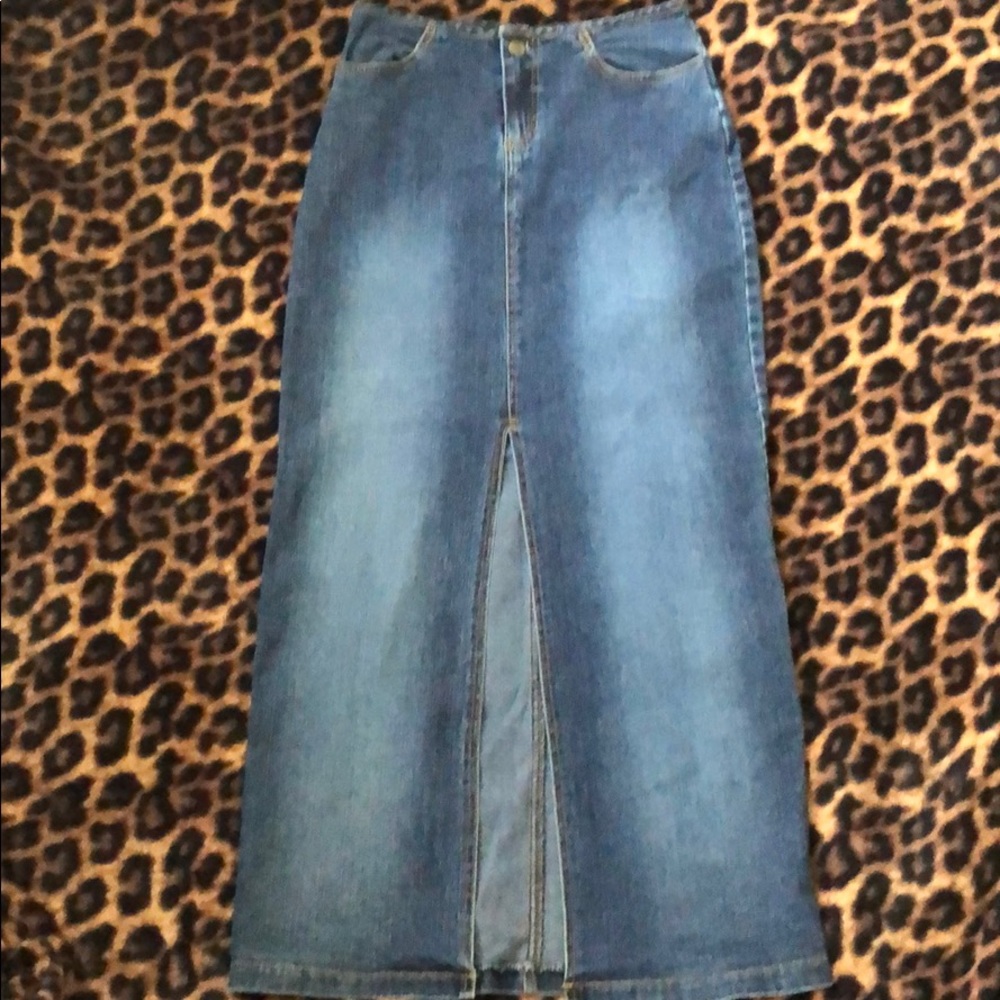 Denim jean long skirt